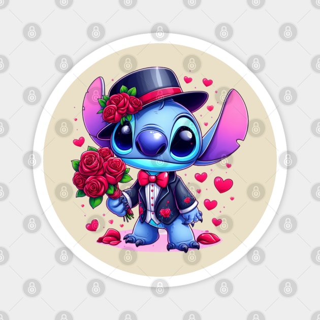 Valentines Day Stitch, Stitch Love Magnet by BukovskyART